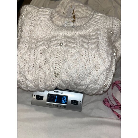 NWT. House Of Harlow 1960 Cream Cable Knit Cropped Pullover Sweater Women's Size - Picture 9 of 9